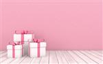 جعبه های هدیه سفید با کف چوبی در زمینه دیوار صورتی تصویر برای تبلیغات عشق و تبریک روز ولنتاین amp x27؛ s در رندر سه بعدی تصویر سه بعدی