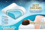 پوستر تبلیغاتی با بالش ارتوپدی با حافظه موقعیت صحیح برای خواب رویاهای خوب تصویر برداری