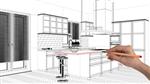 مفهوم پروژه داخلی طراحی داخلی طراحی معماری معماری سفارشی طرح جوهر سیاه و سفید طرح کلی نشان دادن آشپزخانه مدرن با جزیره تصویر سه بعدی