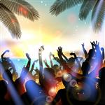 مهمانی ساحل تابستانی با شبح و غروب خورشید وکتور
