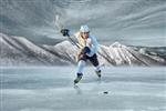 بازیکن هاکی روی یخ در کوهستان