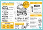 بروشور رستوران مواد غذایی placemat menu طراحی قالب منو قالب شام خلاق پرنعمت با گرافیک دستی بروشور منوی مواد غذایی