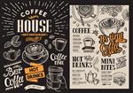 منوی رستوران قهوه وکتور مخصوص نوشیدنی برای بار و کافه الگوی طراحی تخته سیاه با تصاویر غذایی جذاب دستی