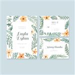 الگوی منحصر به فرد کارتهای عروسی ملایم با آبرنگ دعوت عروسی یا ذخیره تاریخ و کارت تشکر برای طراحی عروس وکتور مجموعه کارت پستال آبرنگ با گل