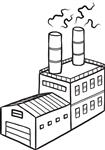 کارخانه صنعتی وکتور و تصویر کارتونی سیاه و سفید طراحی شده با دست سبک طرح جدا شده در پس زمینه سفید