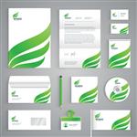 الگوی مارک هویت شرکتی طراحی لوازم التحریر وکتور انتزاعی با نماد تصویرگری بالهای سبز روی زمینه سفید اسناد تجاری