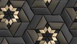 کاشی‌های سه‌بعدی هندسی نرم ساخته‌شده از چرم سیاه با نوارهای تزئینی طلایی و لوزی بافت واقعی بدون درز با کیفیت بالا