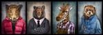 حیوانات در لباس افرادی با سر حیوانات گرافیک مفهومی دستکاری عکس برای پوشش تبلیغات چاپ روی لباس و غیره گراز خرس زرافه راسو