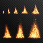 شعله ور شدن مراحل آتش افکت شعله آتش کمپ برای انیمیشن شعله مشعل سه بعدی واقعی عناصر شعله ور درخشان نارنجی و زرد آتش سوزی در پس زمینه شفاف