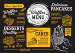 منوی رستوران وافل و کرپ وکتور بروشور غذای پنکیک برای بار و کافه الگوی طراحی با تصاویر دستکش قدیمی