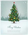 درخت کریسمس با تزئینات و جعبه های هدیه پس زمینه تعطیلات کریسمس و سال نو مبارک تصویر وکتور