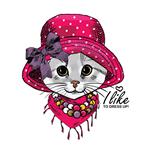 وکتور گربه با کلاه قرمز پاپیون روسری قرمز و گردنبند تصویر طراحی شده با دست از بچه گربه لباس پوشیده گربه-دختر مد
