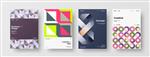 مجموعه ماکت صفحه اول با جهت عمودی وکتور ارائه تجاری A4 بسته‌بندی طرح‌بندی طراحی تصویر هندسی انتزاعی گزارش شرکتی را پوشش می‌دهد مجموعه قالب بروشور هویت شرکت