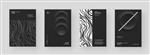 مجموعه انتزاعی پلاکارد پوستر بروشور طرح بنر تصویر سیاه و سفید در فرمت عمودی A4 اشکال هندسی سه بعدی و خطوط مواج پس زمینه نئومورفیسم تزئینی