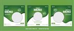 مجموعه طرح بنر مربعی قابل ویرایش پست غذای سالم مناسب برای پست رسانه های اجتماعی رستوران و تبلیغات دیجیتال آشپزی وکتور شکل رنگ پس زمینه سفید و سبز