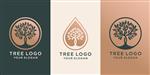 مجموعه ای از درخت آرم و قطره یا آب ترکیب شده با درخت طراحی لوگو وکتور ممتاز