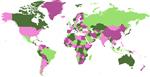 نقشه سیاسی جهان کشورهای در چهار رنگ مختلف بنفش و سبز بدون حاشیه در زمینه سفید نقشه وکتور خالی با جزئیات بالا