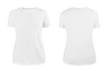 قالب تی شرت سفید زنانه از دو طرف شکل طبیعی روی مانکن نامرئی برای ماکت طرح شما برای چاپ جدا شده در زمینه سفید