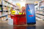 سبد خرید با غذای تازه و گوشی هوشمند مفهوم خرید و تحویل آنلاین سوپر مارکت مواد غذایی غذا و غذا تصویر سه بعدی