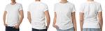 زن و مرد با تی شرت در پس زمینه سفید نزدیک ماکت برای طراحی