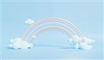 رندر سه بعدی از ابرهای رنگارنگ پاستلی و رنگین کمان با فضای خالی برای بچه ها یا محصولات کودک