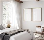 قاب موکاپ در فضای داخلی اتاق خواب لوکس به سبک همپتون رندر سه بعدی