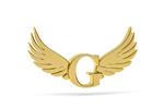 حرف طلایی G - حرف سه بعدی G با بال های فرشته در پس زمینه سفید - رندر سه بعدی