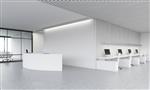 میز پذیرش در لابی اتاق جلسه و منطقه اداری در پس زمینه مفهوم دفتر شرکت مدرن رندر سه بعدی مدل آزمایشگاهی ماکت