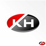 فونت فضای منفی حرف یا کلمه KH sans serif در تصویر بیضی گرافیکی آیکون آرم طرح مفهومی انتزاعی وکتور سهام می تواند به عنوان نماد مربوط به ورزش یا خودرو استفاده شود