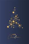 الگوی پوستر کریسمس مبارک و سال نو مبارک لوکس و زیبا با دانه های برف طلایی درخشان و توپ در پس زمینه آبی تصویر برداری قاب دانه برف و درخشش توپ های طلای کریسمس