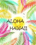 پوستر مهمانی ساحل تابستانی Aloha Hawaii با برگ های رنگارنگ نخل و خورشید