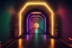 تونل درخشان نئونی با نور علمی آینده‌نگر هوش مصنوعی