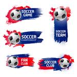 ورزش بازی فوتبال یا نشان های قهرمانی جام فوتبال الگوهای طراحی توپ روی پس زمینه رنگی پرچم قرمز آبی و سفید مجموعه ای جدا شده از وکتور توپ فوتبال در اسپلش رنگ