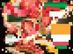 پیتزا پپرونی با پنیر رشته‌ای و رویه‌های خوشمزه در حال پرواز با آتش و فلفل قرمز تصویر سه بعدی