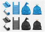کیسه های پلاستیکی واقعی برای مجموعه زباله بسته زباله و زباله با دسته کیسه زباله پر و بسته یکبار مصرف رول تصویر برداری