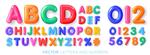 الفبای شاد چند رنگ براق الفبای کودکانه حروف و اعداد سه بعدی رنگی تصویر برداری