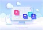 موکاپ مانیتور سه بعدی با عناصر رابط کاربری برای ایجاد کننده نرم افزار طراحی وب رابط کاربری طراحی تجربه کاربری مجموعه ای از ابزارها برای ایجاد UI UX توسعه وب تصویر برداری به سبک سه بعدی
