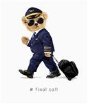 عروسک خرس در لباس خلبان خطوط هوایی با تصویر چمدان