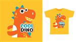تی شرت بچه گانه Dino Cool تایپوگرافی طرح شیک با تصویر دایناسور شاد در پس زمینه زرد