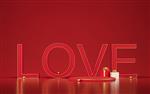 تریبون قرمز لوکس برای ارائه برند و بسته بندی نمایش محصول با جعبه های هدیه و کلمه Love ماکت عاشقانه روز ولنتاین تصویر سه بعدی رندر سه بعدی