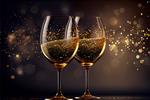 جشن سال نو سالگرد پس زمینه تولد دو لیوان با شراب گازدار ستاره های کنفتی استریمر براق طلایی تزئینات مهمانی 5