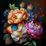 نقاشی رنگ روغن اصل گل های انتزاعی گل صد تومانی های شکوفه دار ضربه های محدب نقاشی بافت نقاشی داخلی هنر دیوار
