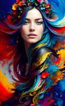 تصویرسازی دیجیتالی پرتره رنگارنگ دختر با موهای بلند