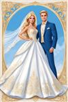 تصویر عروسی باربی و کن با زمینه طلایی