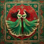 طرح پوستر دنیای پرنسس‌ها با فرش ایرانی و رنگ سبز