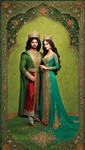 پوستر هنری نقاشی شده از شاه و ملکه روی فرش ایرانی